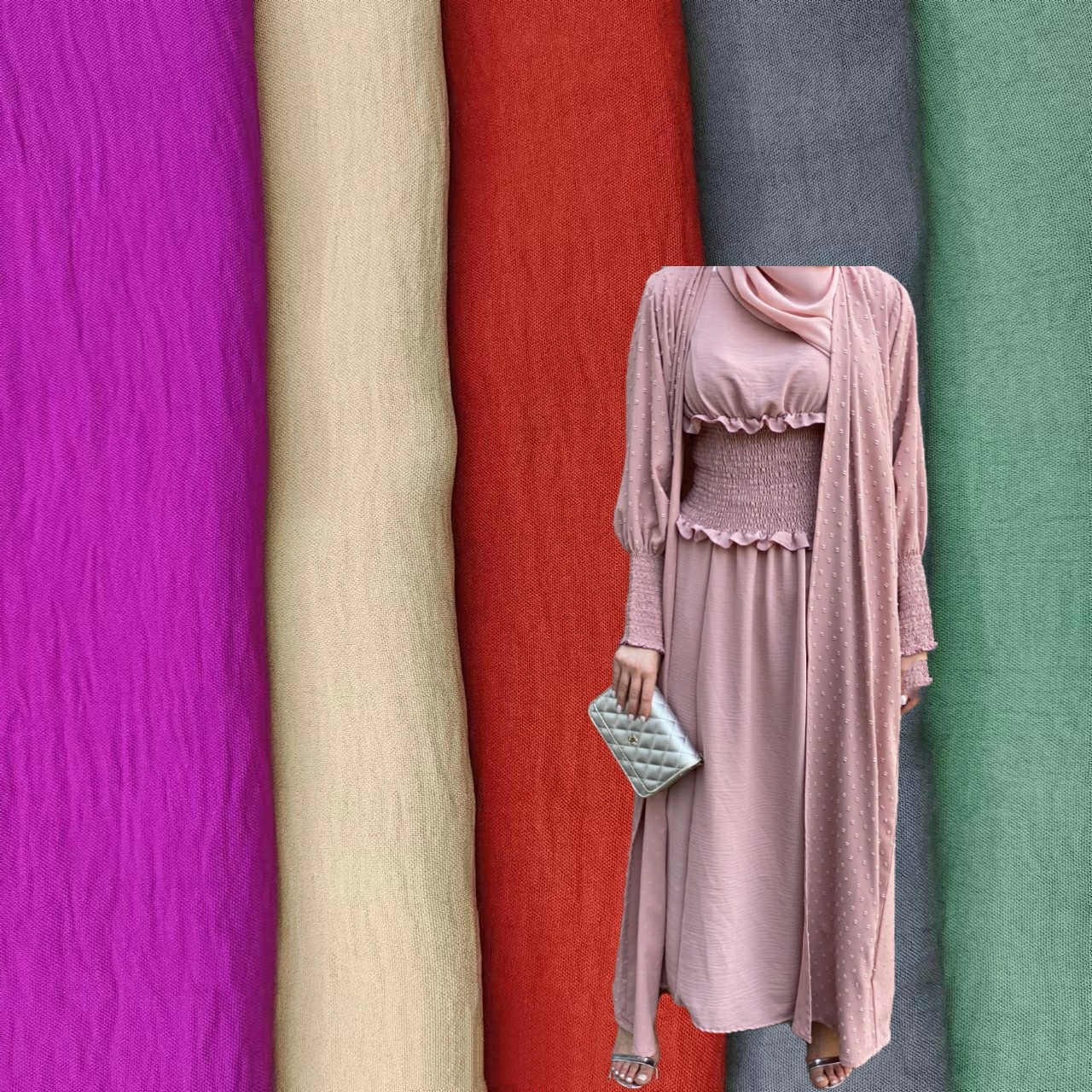 Solid Dyed Air Flow Woven Polyester crepe solid dyed and printed 150gsm women CEY Fabric details
