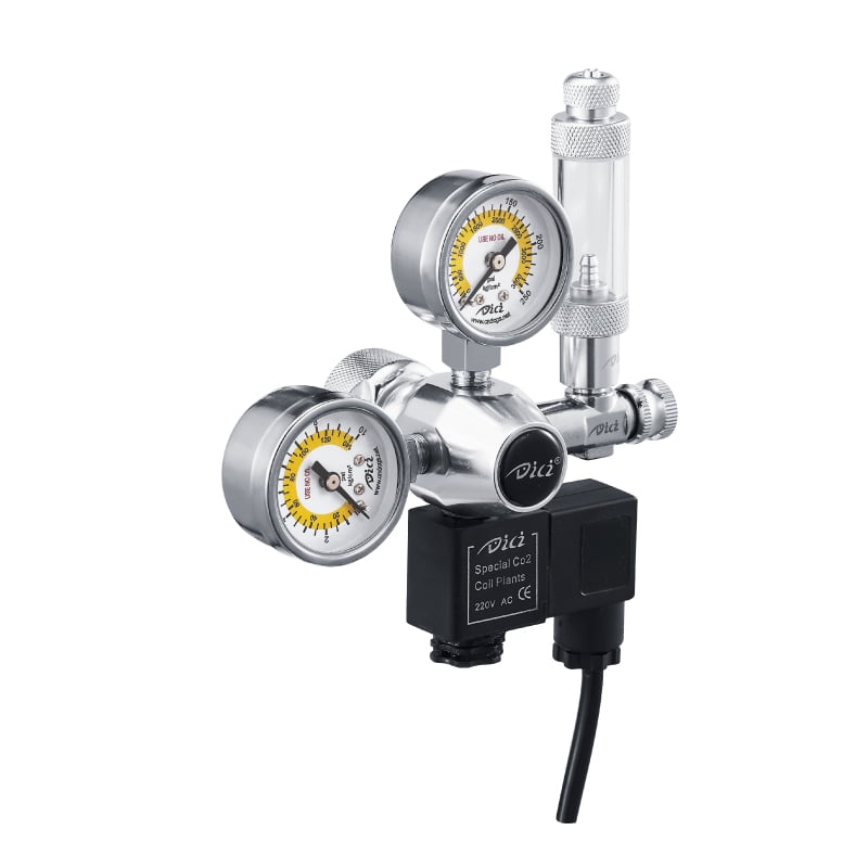 DICI 221 Series: High-Precision Dual-Gauge Aquarium CO2 Regulator with Silent Solenoid & Integrated Bubble Counter