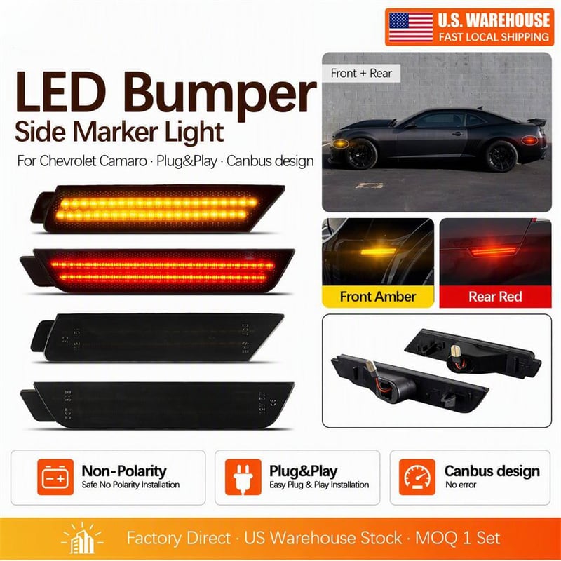 Smoked Lens Front Amber Rear Red LED Bumper Side Marker Position Lights for
