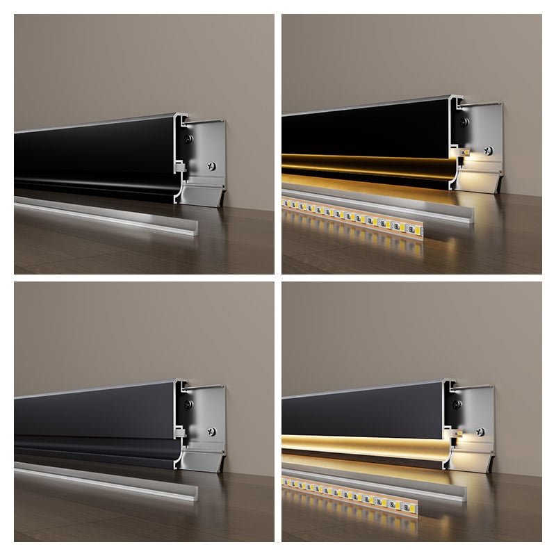 60/80*11mm Bottom LED Aluminum Skirting Board (Buckle-mounted)