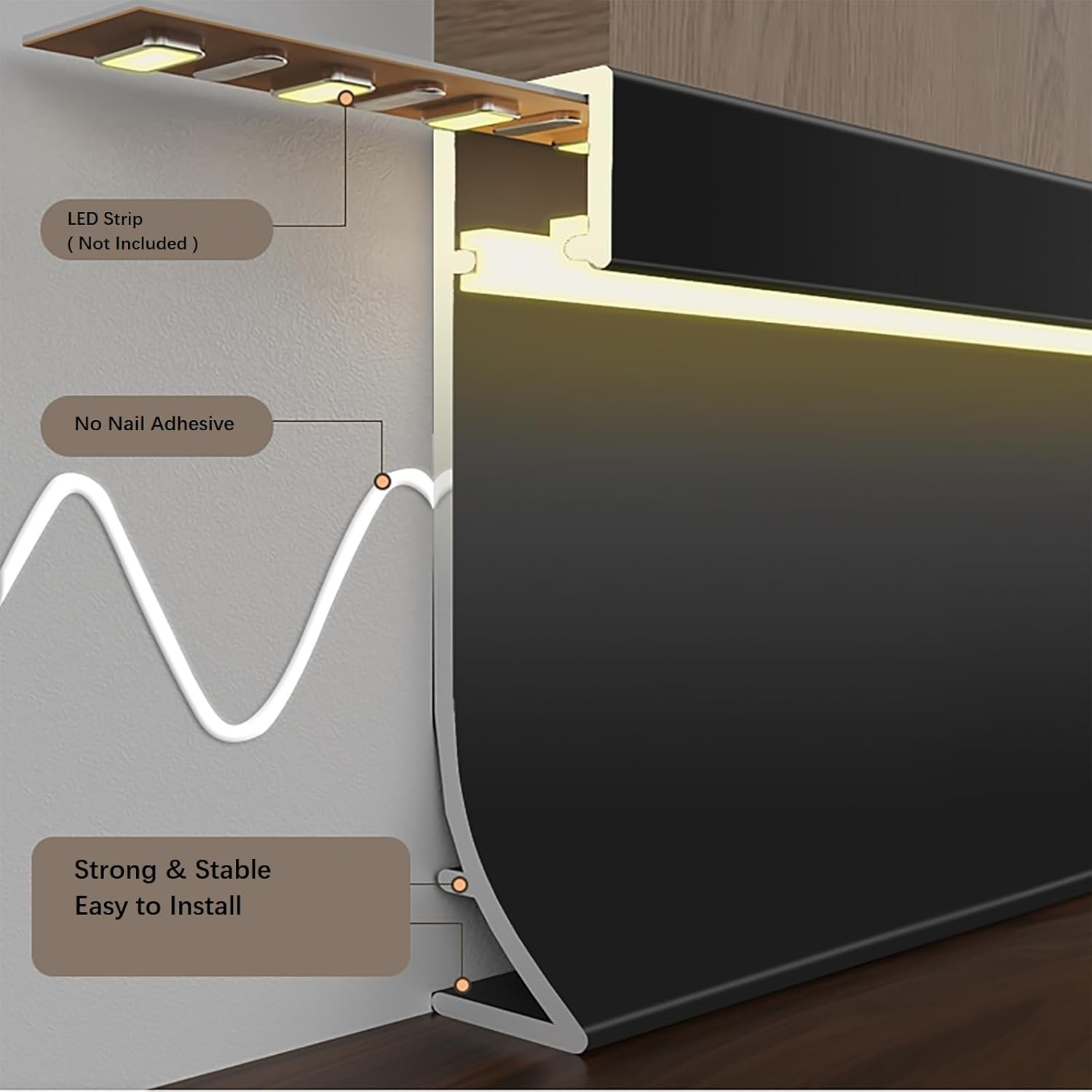 50/80*12.6MM Side LED Aluminum Skirting Board（Adhesive）