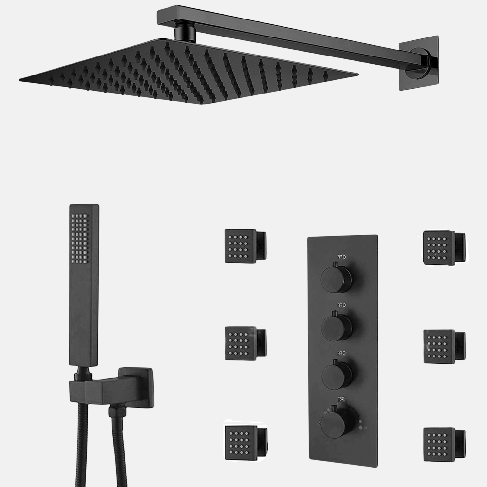 Cheap Price Matt Black Bath Mixer With Ceiling Rain Shower Head In Wall Mounted Bathroom Concealed Shower Mixer Sets