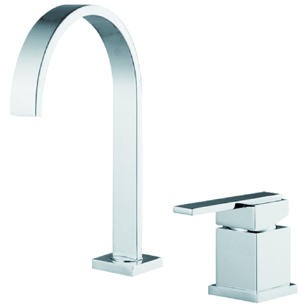 High Arc Kitchen Faucet Polished Chrome Single Handle C-Shape Flat Rectangular Spout Basin Tap 2-Hole Deck Mount Modern