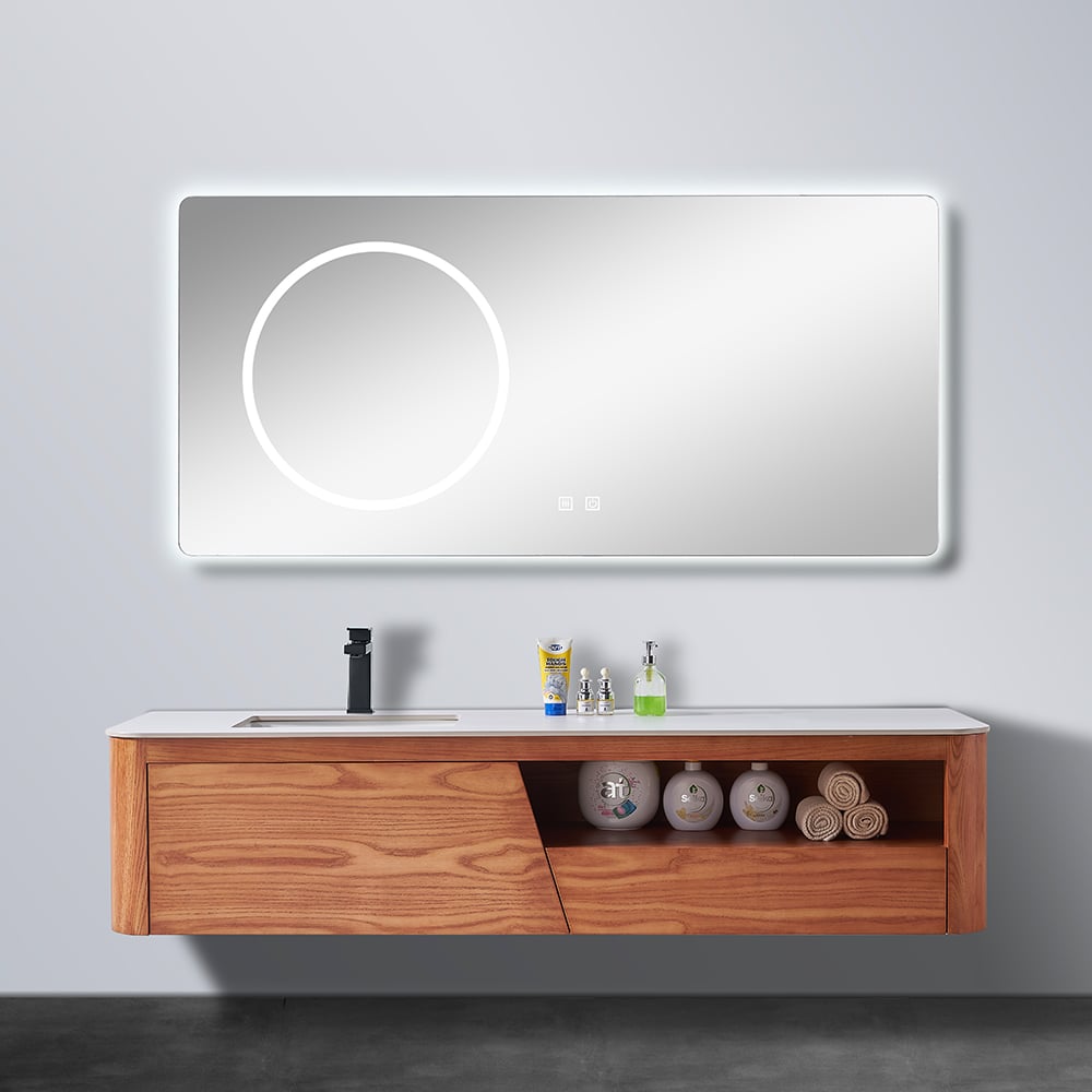 Modern Style Wall Mounted Bathroom Vanity Two Drawers Light Grey Bathroom Cabinet Set With Long Handle For Wholesale