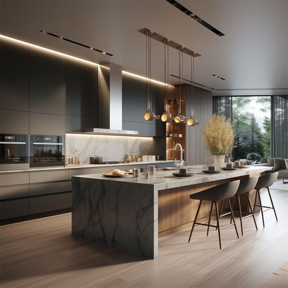 Modern Luxury Style Kitchen Furnitures Complete Set White Series PVC Soild Wood Cabinet With Any Accessories
