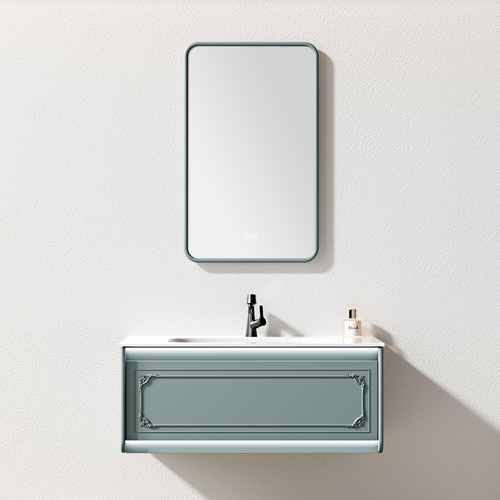 China Design Cheap Price Single Sink Bathroom Wall Cabinet Floor Standing Brown Painted Bathroom Vanity with Mirror for Bathroom