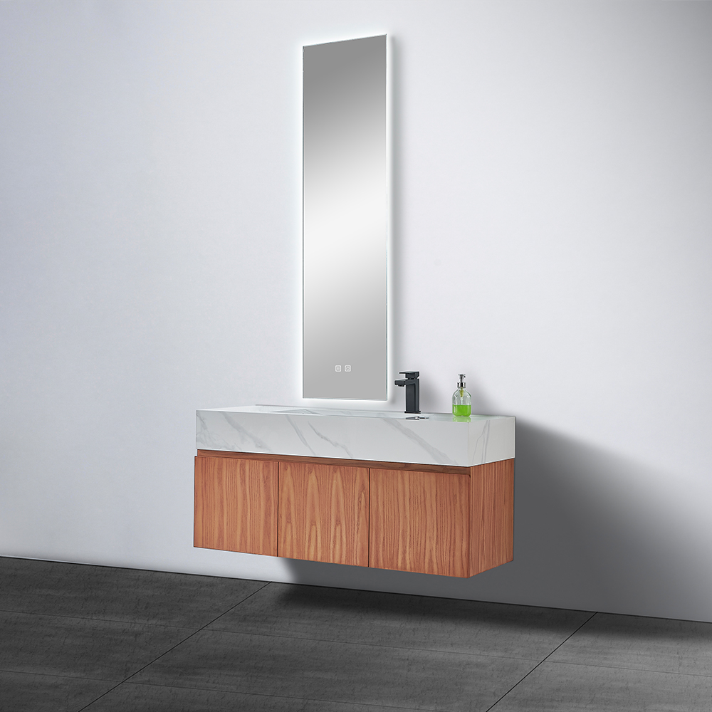 Hot Design Cheap Price Single Sink Bathroom Wall Cabinet Floor Standing Brown Painted Bathroom Vanity with Mirror for Bathroom
