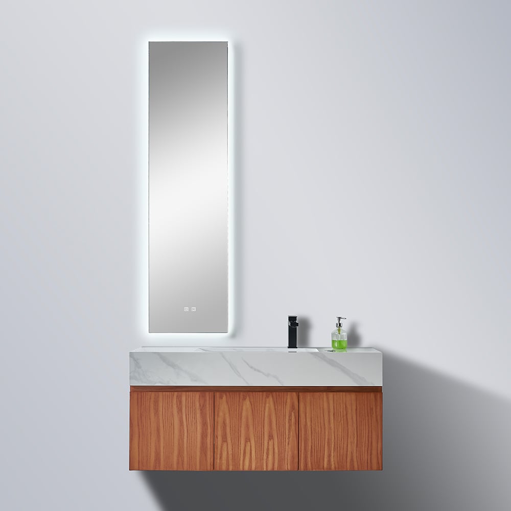 In Demand Wall Mounted Bathroom Vanity Two Drawers Light Grey Bathroom Cabinet Set With Long Handle For Wholesale