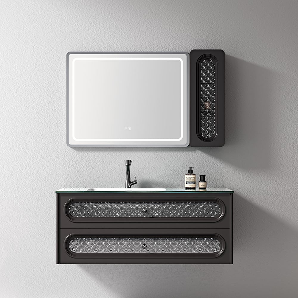 Factory Direct Price Double Sink Bathroom Wall Cabinet Floor Standing Brown Painted Bathroom Vanity with Mirror for Bathroom