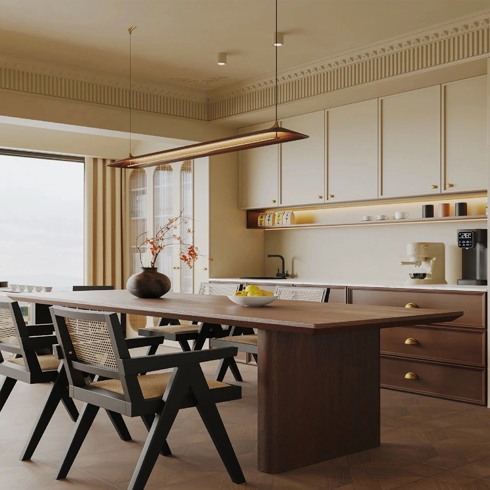Conjunto de Gabinetes de Cocina Completo de Estilo Moderno y Grande con Acabado Laca y Madera para Isla de Cocina