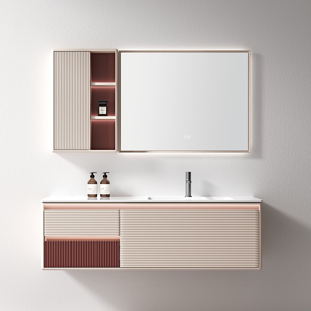 High End Good Price Double Sink Bathroom Wall Cabinet Floor Standing Brown Painted Bathroom Vanity with Mirror for Bathroom