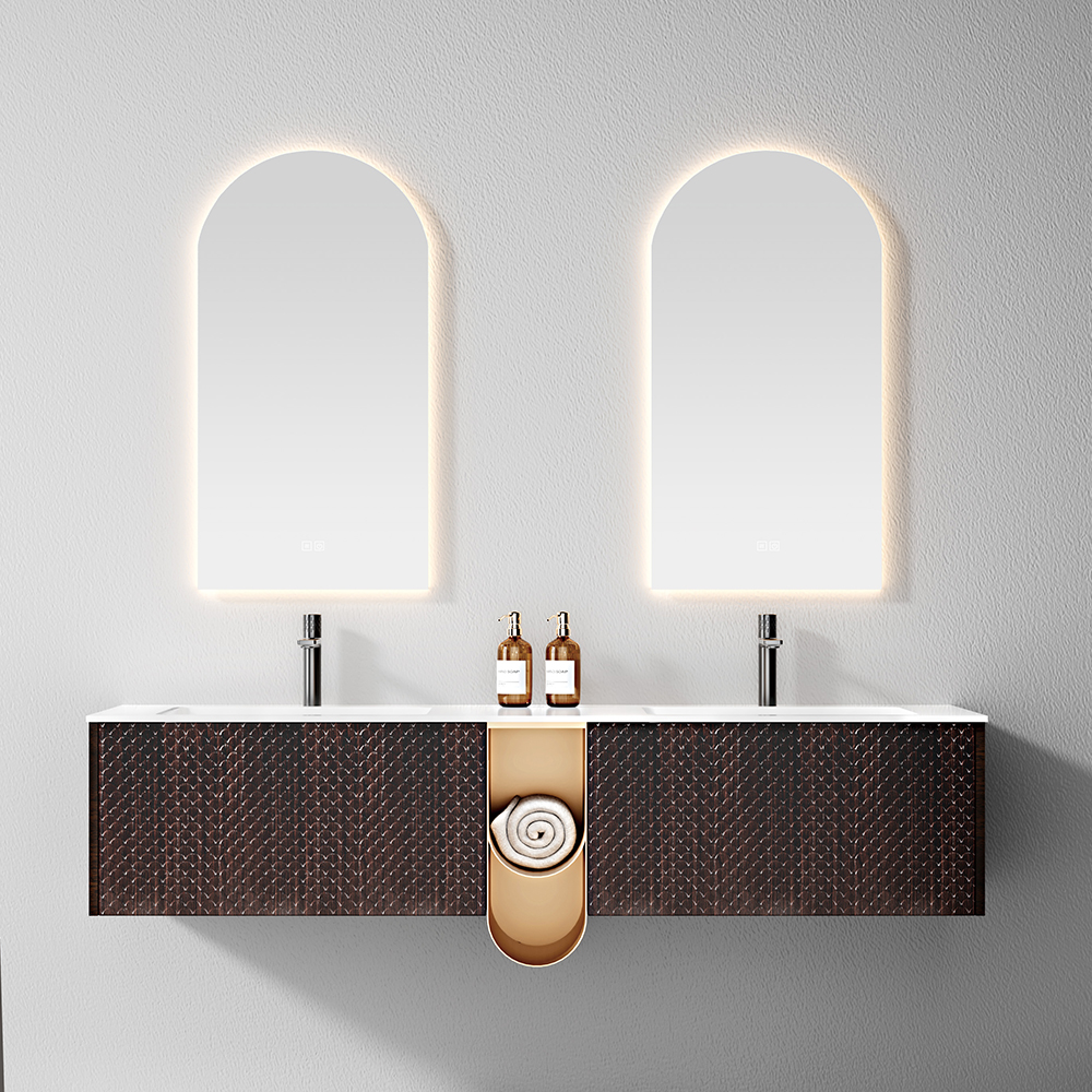 Luxury Double Sink Bathroom Wall Cabinet Floor Standing Brown Painted Bathroom Vanity with Mirror for Bathroom