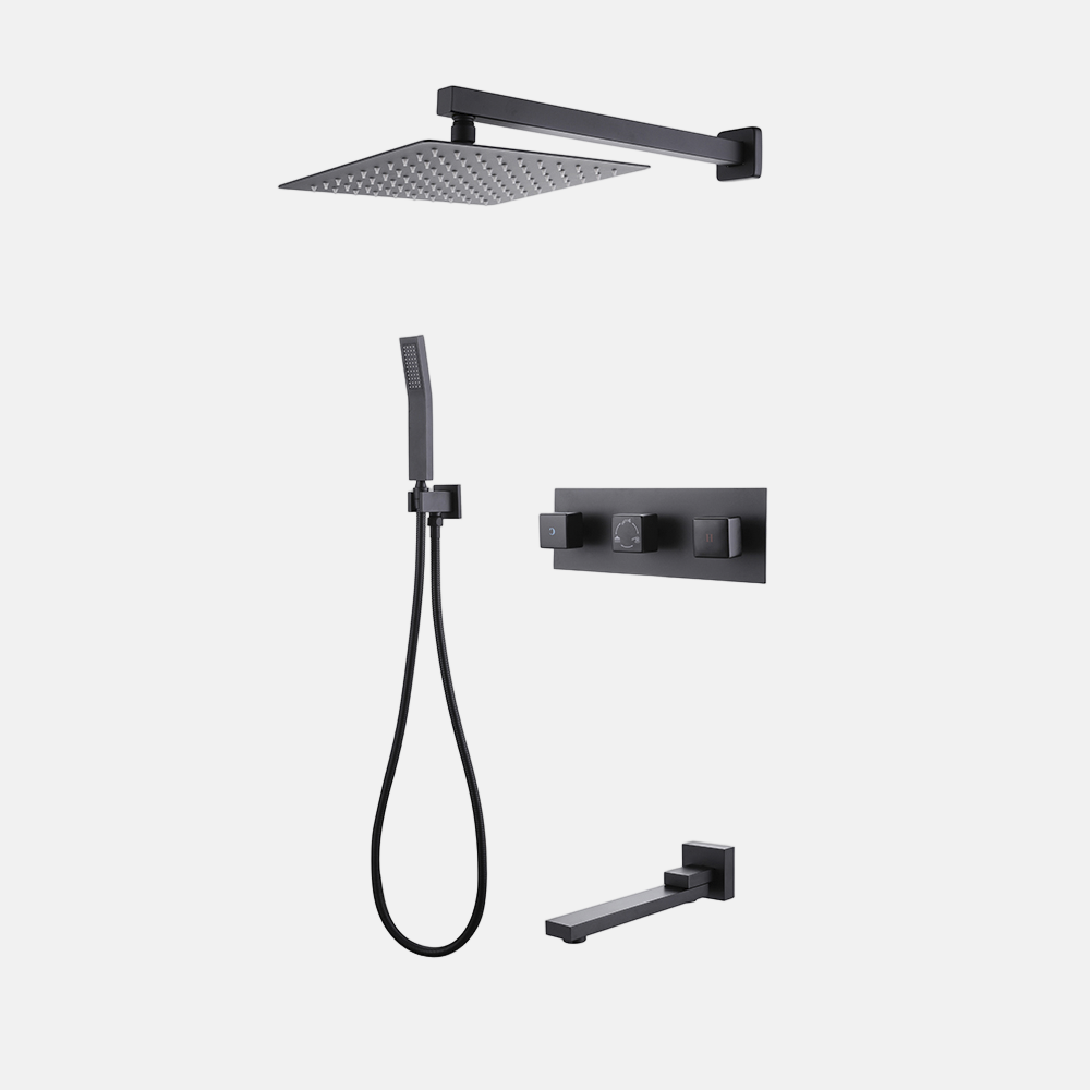 High Quality Matt Black Bath Mixer With Ceiling Rain Shower Head In Wall Mounted Bathroom Concealed Shower Mixer Sets