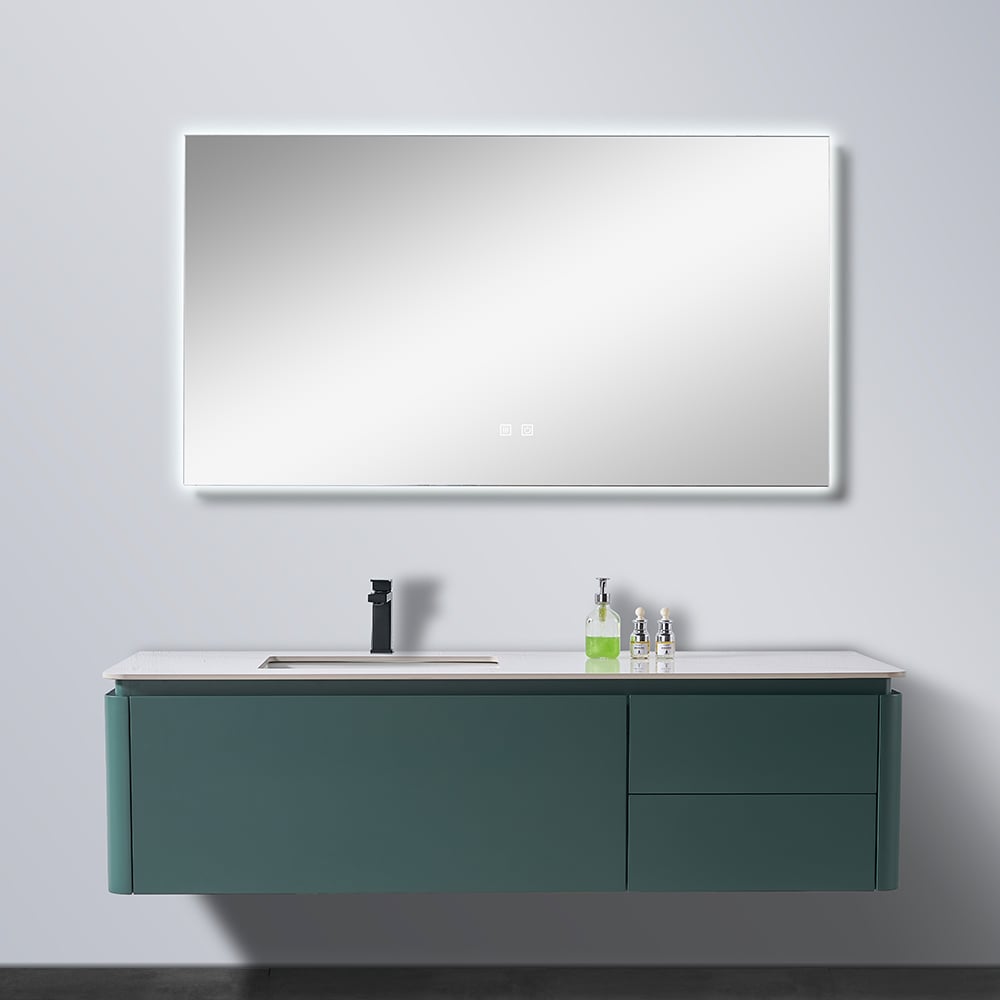 Factory Direct Wall Mounted Bathroom Vanity Two Drawers Light Grey Bathroom Cabinet Set With Long Handle For Wholesale