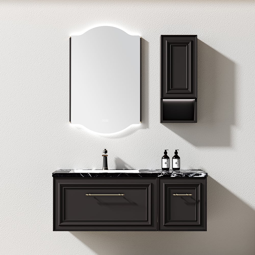 Economical Wall Mounted Bathroom Vanity Two Drawers Light Grey Bathroom Cabinet Set With Long Handle For Wholesal