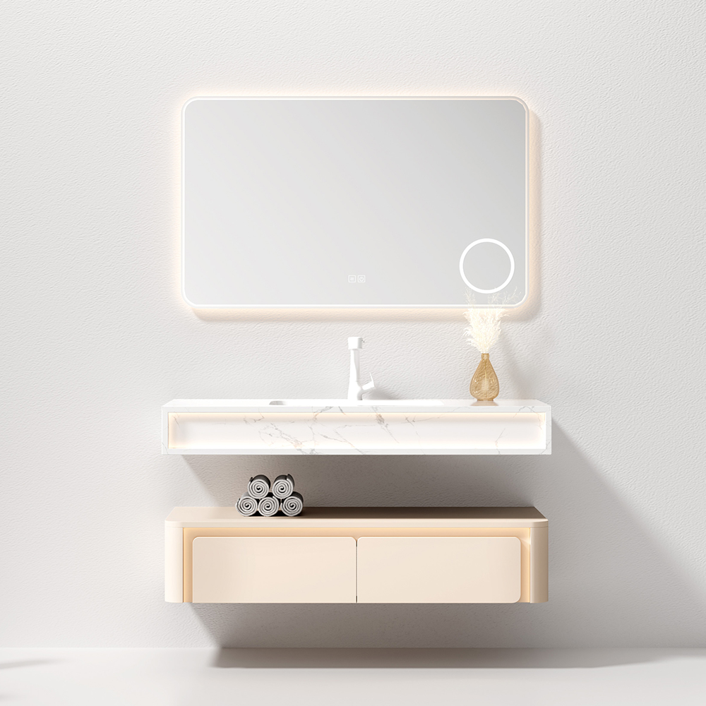 Contemporary Design Single Sink Bathroom Wall Cabinet Floor Standing Brown Painted Bathroom Vanity with Mirror for Bathroom