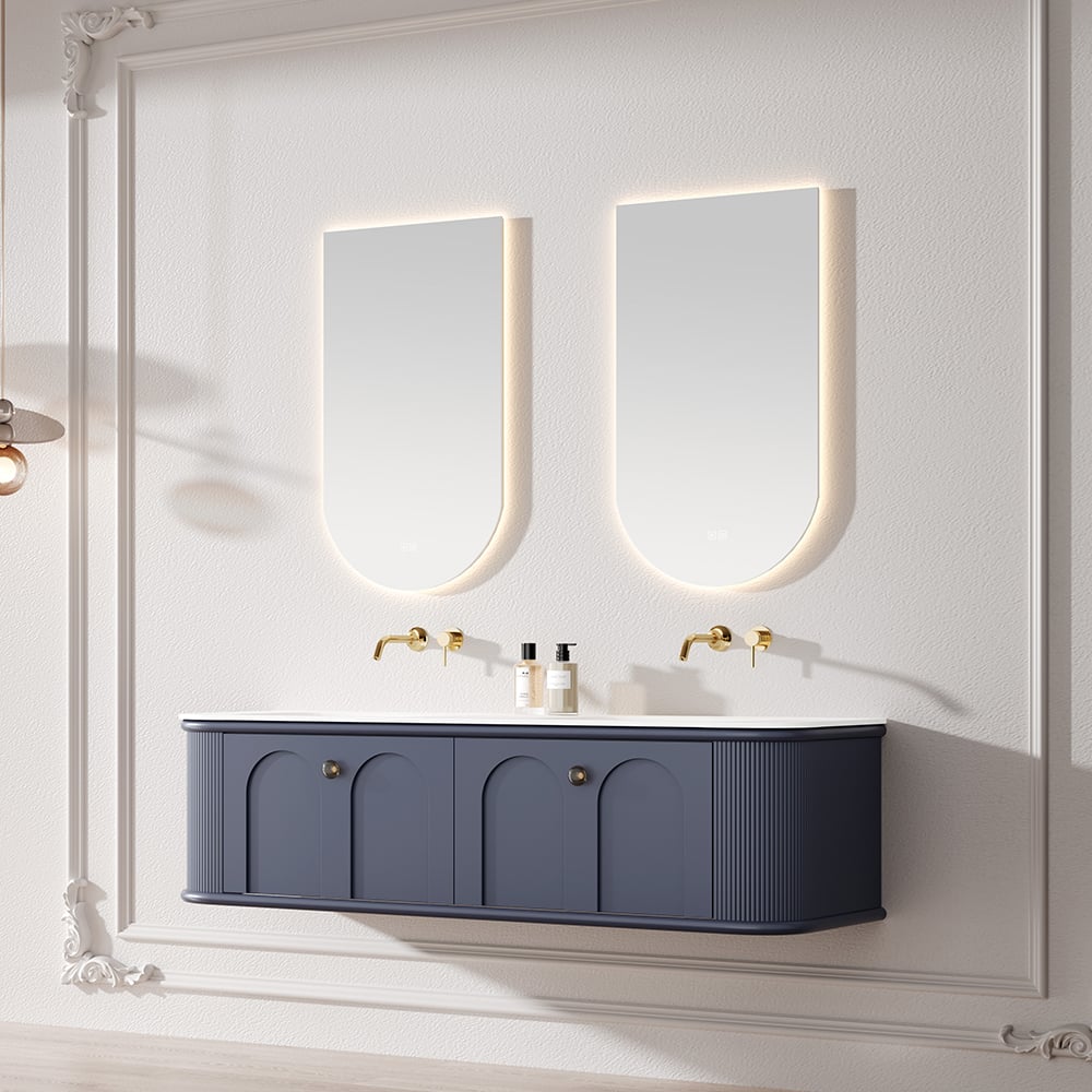 Top Sale Double Sink Bathroom Wall Cabinet Floor Standing Brown Painted Bathroom Vanity with Mirror for Bathroom