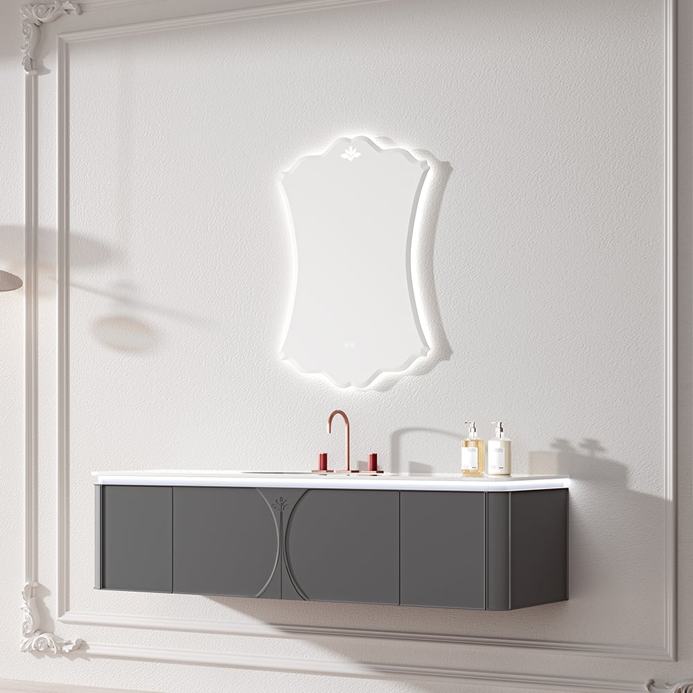 Top Quality Single Sink Bathroom Wall Cabinet Floor Standing Brown Painted Bathroom Vanity with Mirror for Bathroom