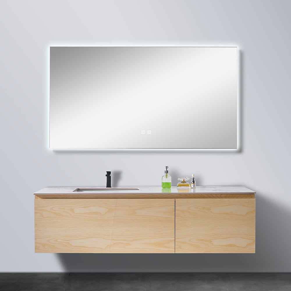 Classical Design Modern Design Cabinet Manufacturer Wall Mounted Wooden Painting Long Bathroom Cabinets With Round Mirror