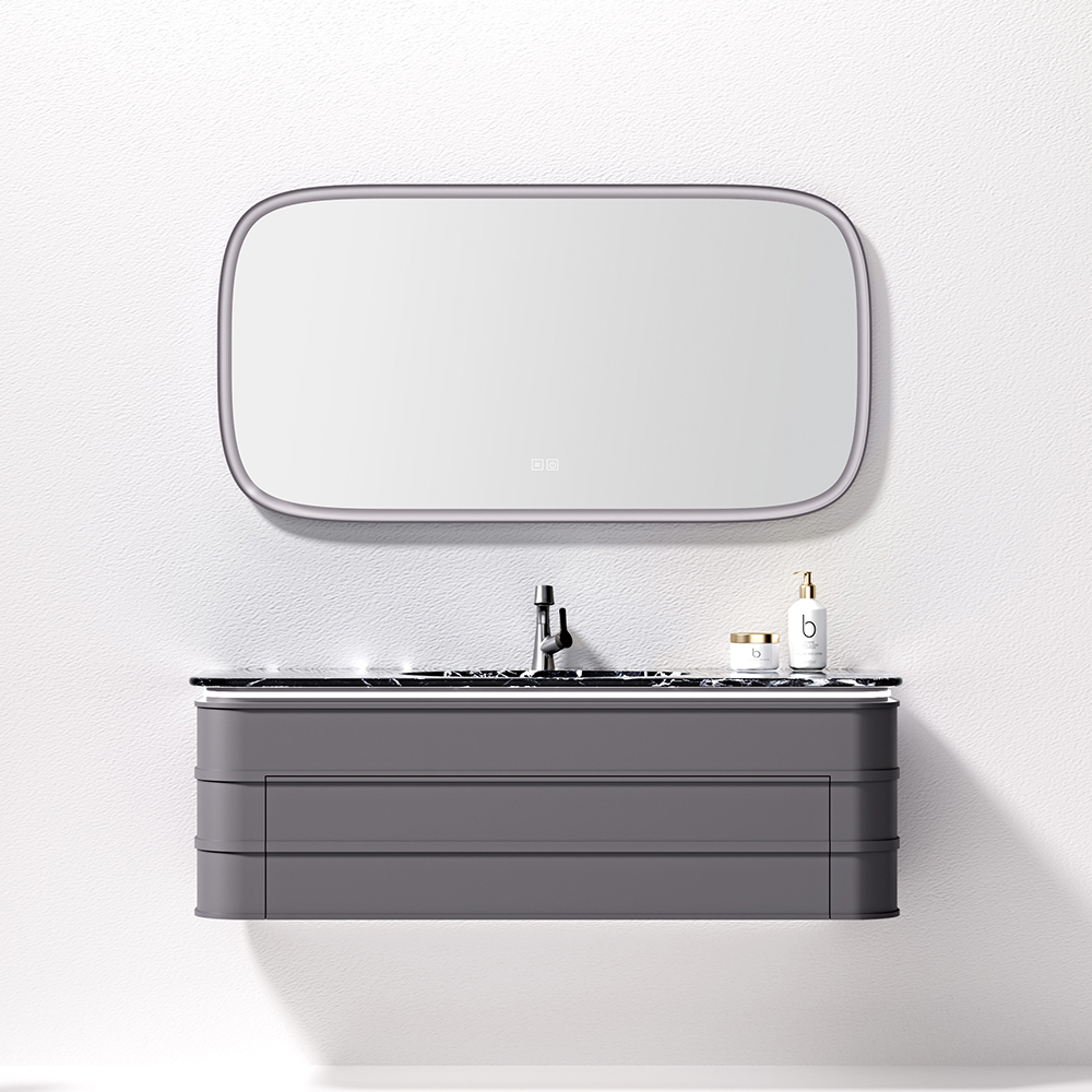 High End Single Sink Bathroom Wall Cabinet Floor Standing Brown Painted Bathroom Vanity with Mirror for Bathroom