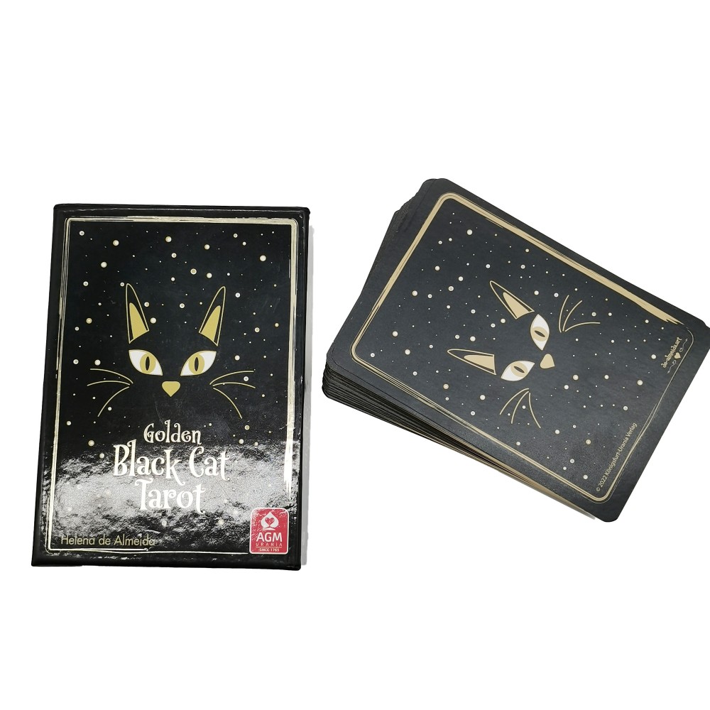 OEM ODM Golden Black Cat Tarot Deck Black Core Cards Gold Foil