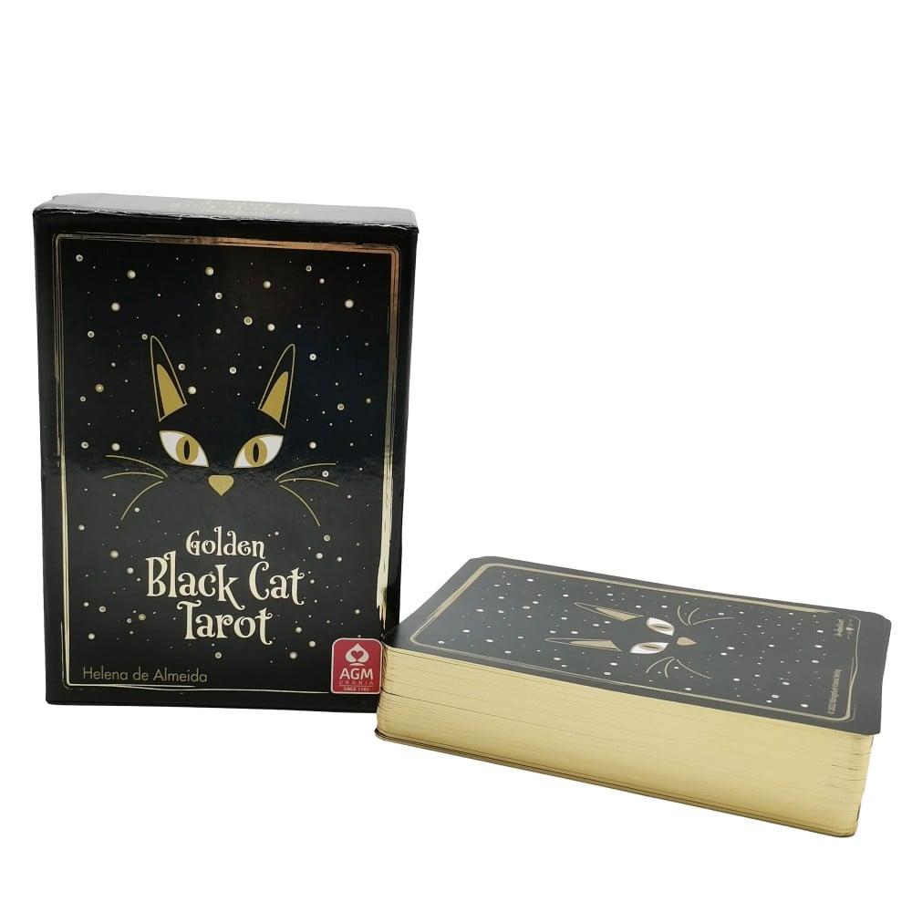OEM ODM Golden Black Cat Tarot Deck Black Core Cards Gold Foil