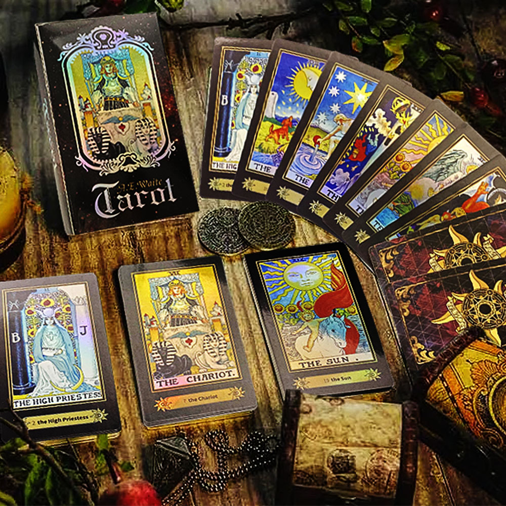 RE Waite Rainbow Holographic Gold Foil Tarot Deck Luxury Gift Set
