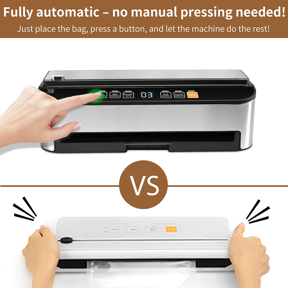 VS6685H Fully Automatic Vacuum Sealer with Built-In Roll Storage, Built-in Cutter, Removable Drip Tray, Countdown of the remaining Sealing Time, Dry & Moist Modes, Pulse Function & Accessory Hose for Containers and Bottles