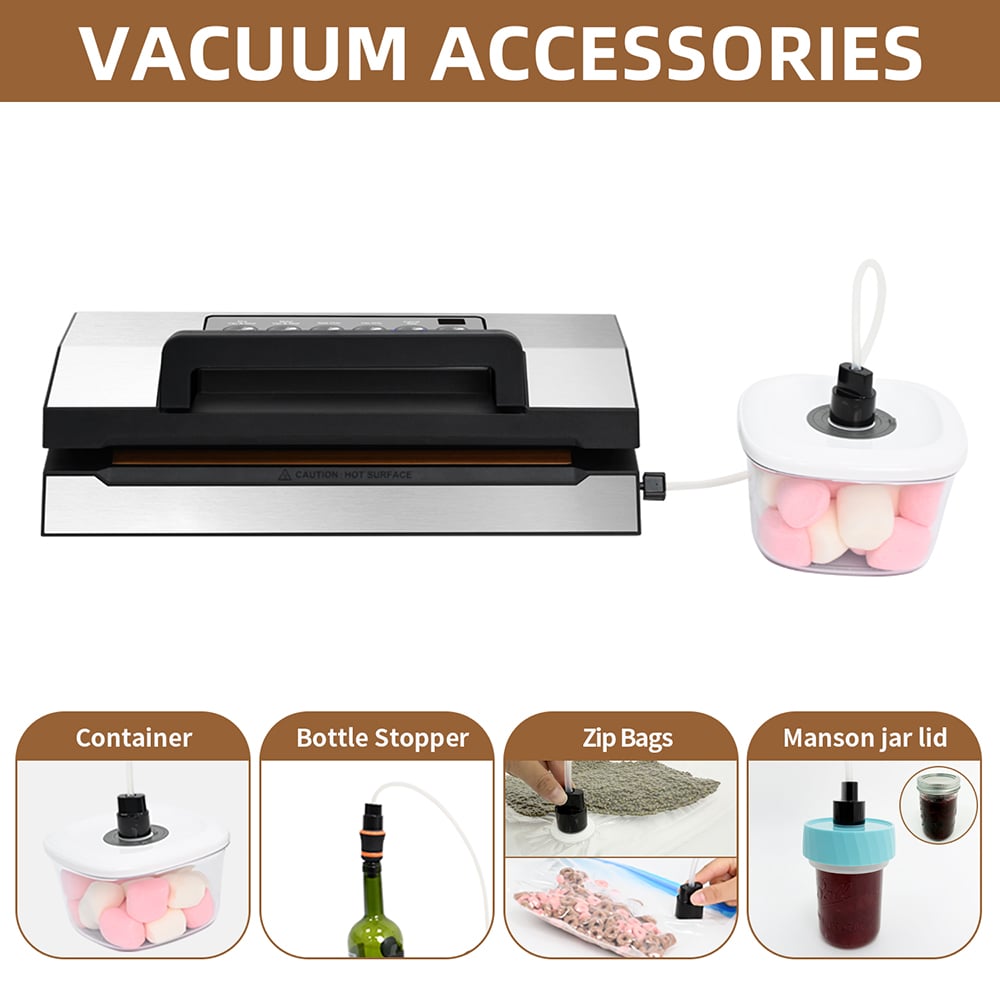 VS8002 Handle Vacuum Sealer with Built-In Roll Storage, Built-in Cutter, Removable Drip Tray, Countdown of the remaining Sealing Time, Dry & Moist Modes, Pulse Function & Accessory Hose for Containers and Bottles