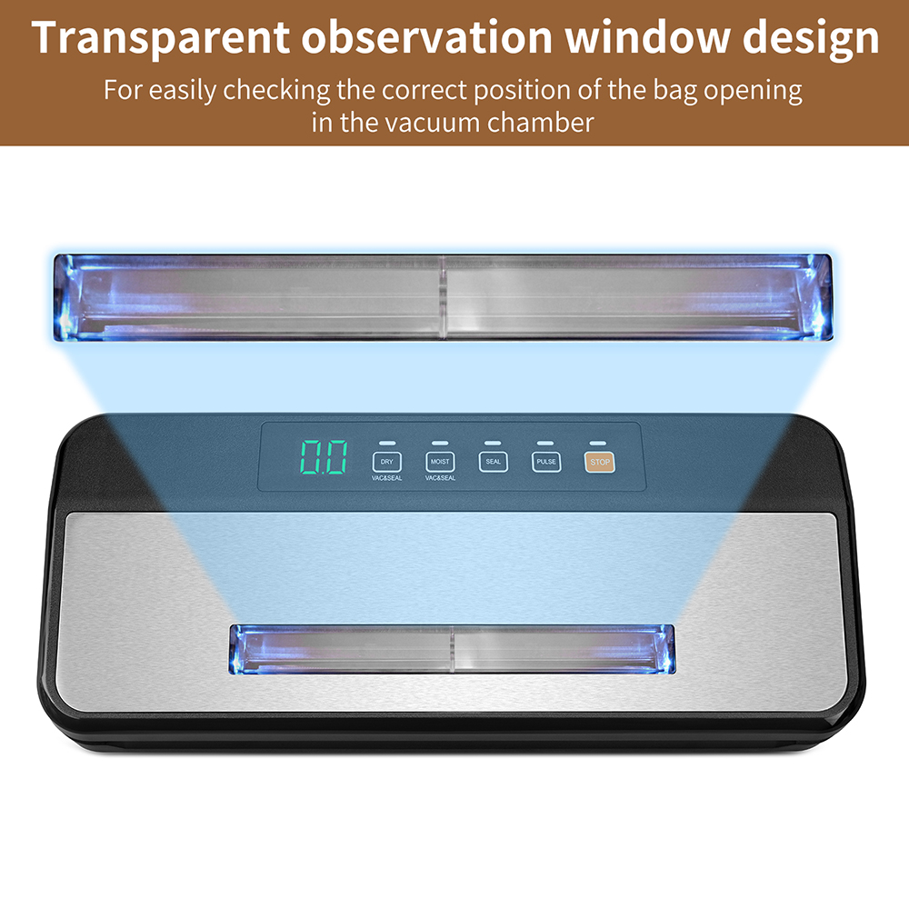 VS6608X Vacuum Sealer with Observation Window, Built-In Roll Storage, Built-in Cutter, Countdown of the Remaining Sealing Time, Dry & Moist Modes, Pulse Function & Accessory Hose for Containers and Bottles