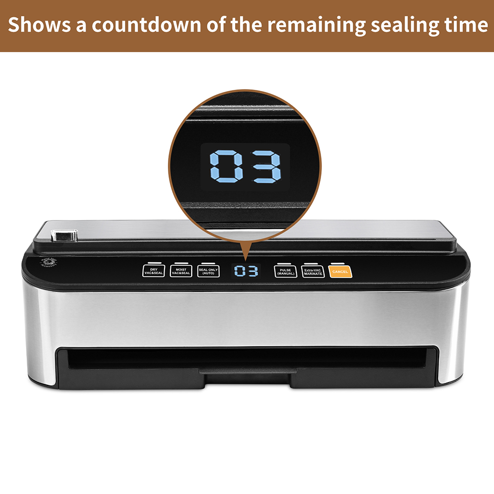 VS6685H Fully Automatic Vacuum Sealer with Built-In Roll Storage, Built-in Cutter, Removable Drip Tray, Countdown of the remaining Sealing Time, Dry & Moist Modes, Pulse Function & Accessory Hose for Containers and Bottles