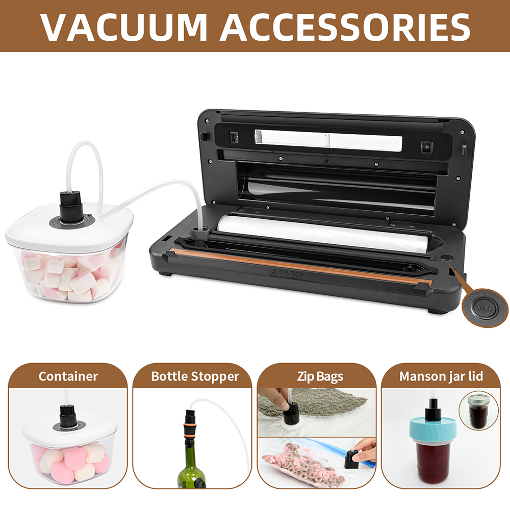 VS6608X Vacuum Sealer with Observation Window, Built-In Roll Storage, Built-in Cutter, Countdown of the Remaining Sealing Time, Dry & Moist Modes, Pulse Function & Accessory Hose for Containers and Bottles