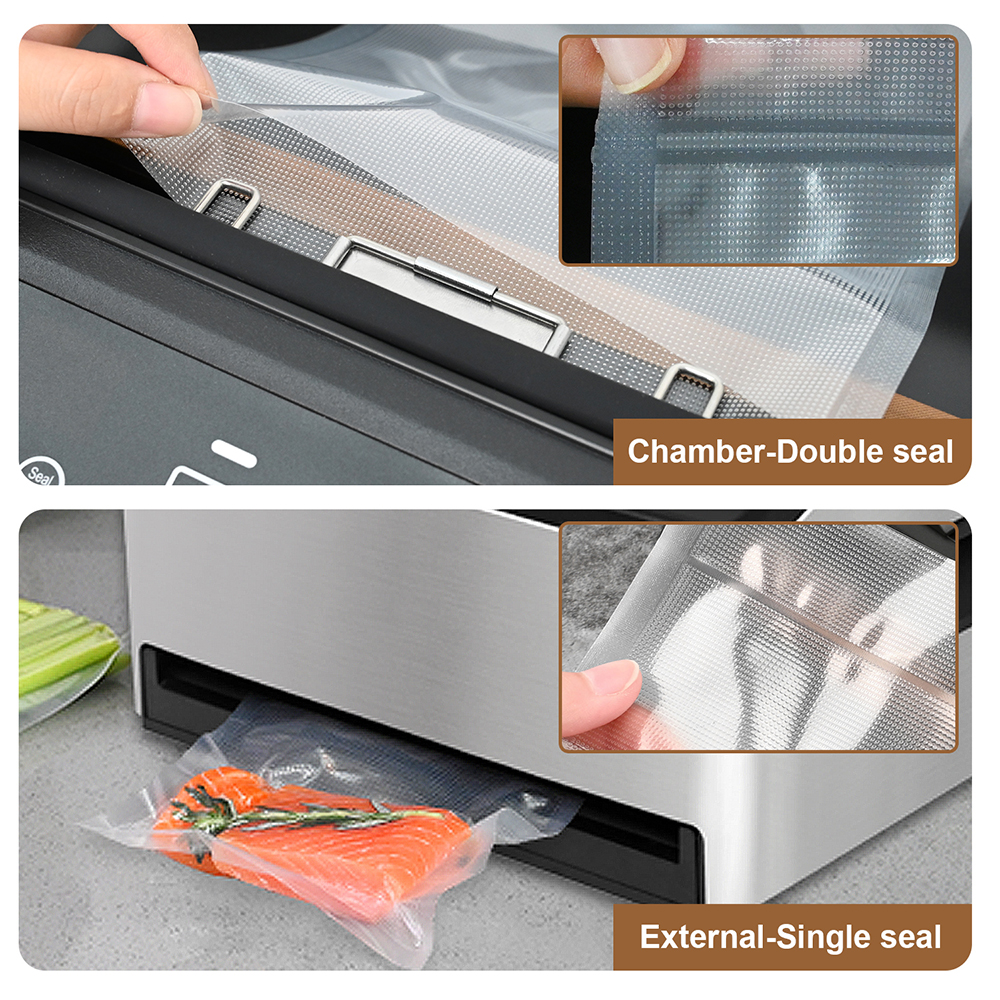 CVS101  Silver Commercial and Household 98kpa Chamber Vacuum Sealer with Dual Sealing System for Dry Moist Liquid Food