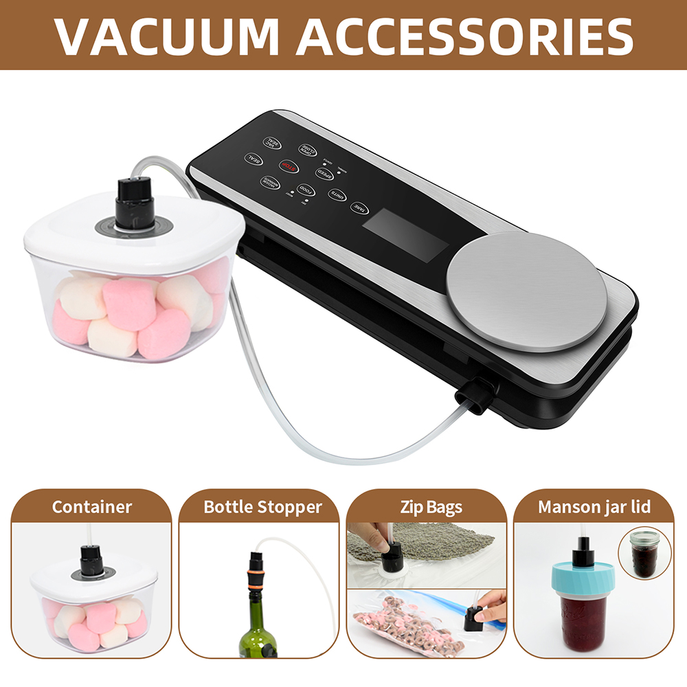 VS6681M Fully Automatic Vacuum Sealer with Digital Scale, Removable Drip Tray, Built-in Cutter, Dry & Moist Modes, Normal & Gentle Pressure Setting, Accessory Hose for Containers and Bottles