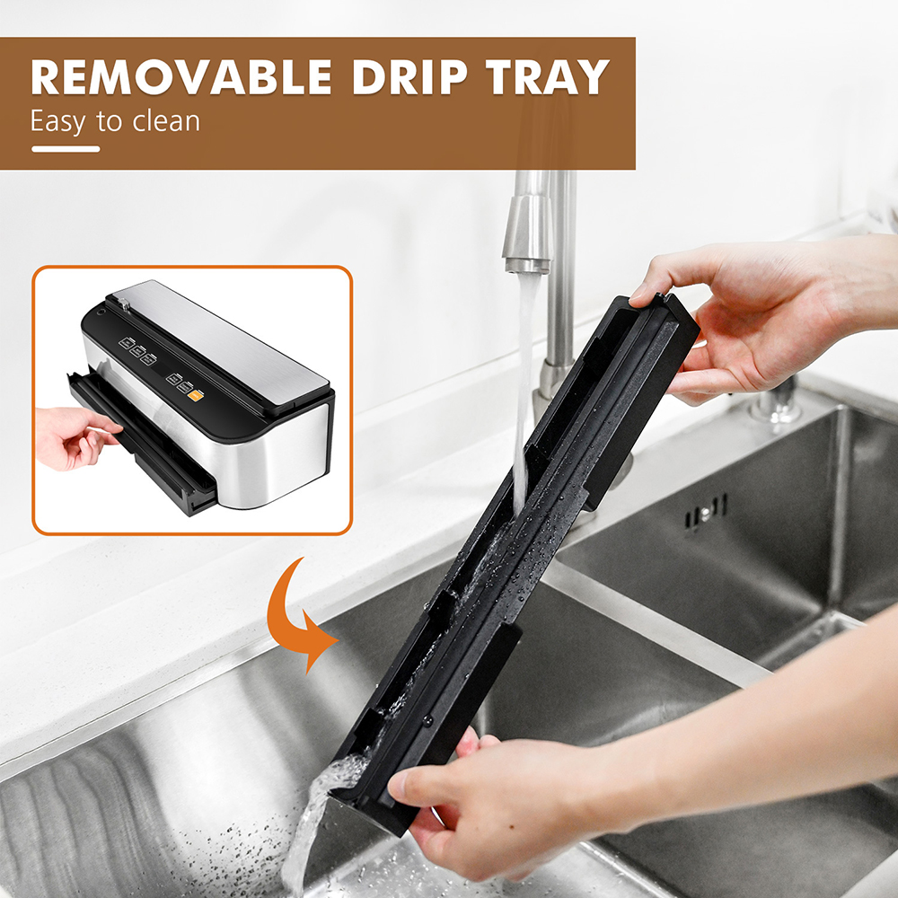 VS6685H Fully Automatic Vacuum Sealer with Built-In Roll Storage, Built-in Cutter, Removable Drip Tray, Countdown of the remaining Sealing Time, Dry & Moist Modes, Pulse Function & Accessory Hose for Containers and Bottles