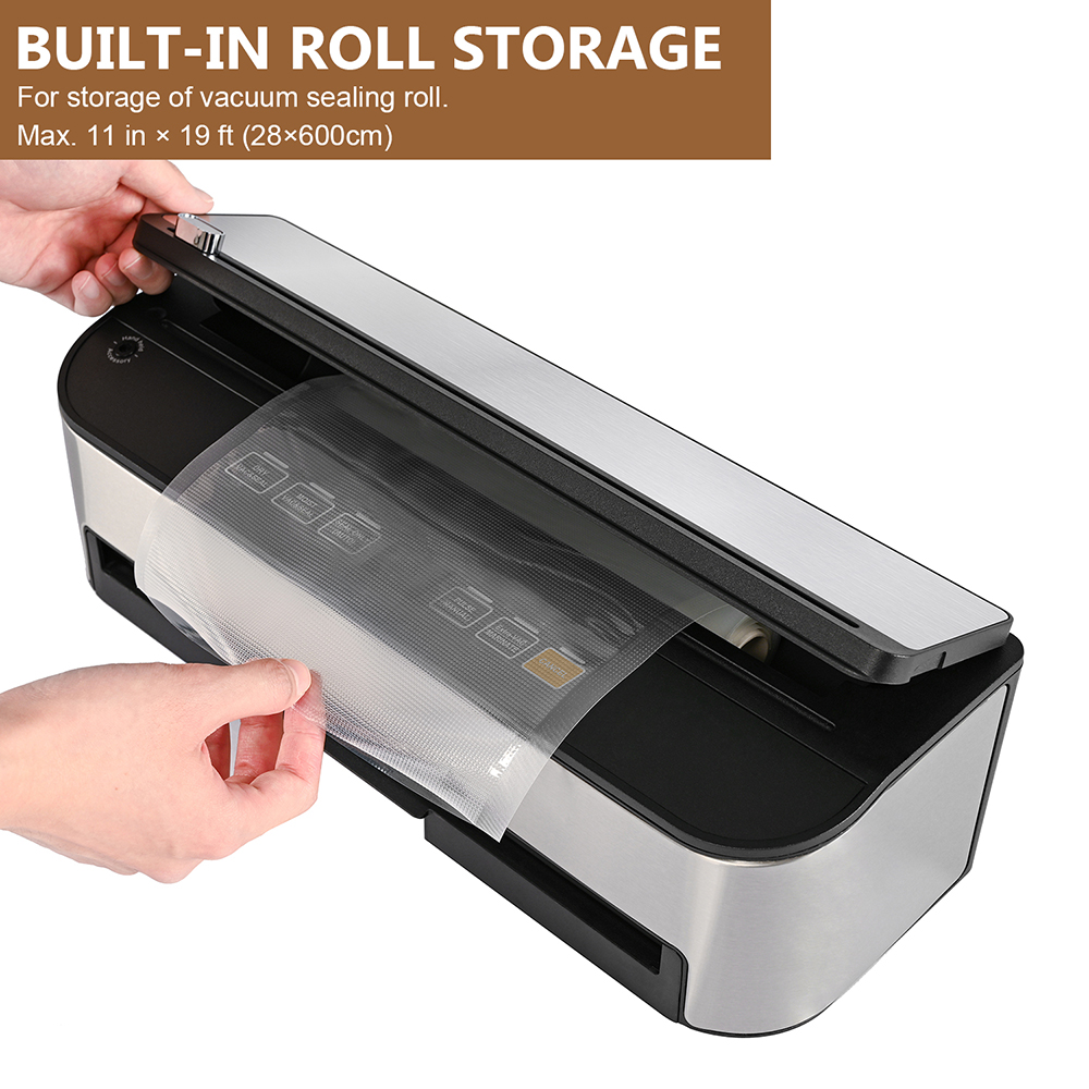 VS6685H Fully Automatic Vacuum Sealer with Built-In Roll Storage, Built-in Cutter, Removable Drip Tray, Countdown of the remaining Sealing Time, Dry & Moist Modes, Pulse Function & Accessory Hose for Containers and Bottles