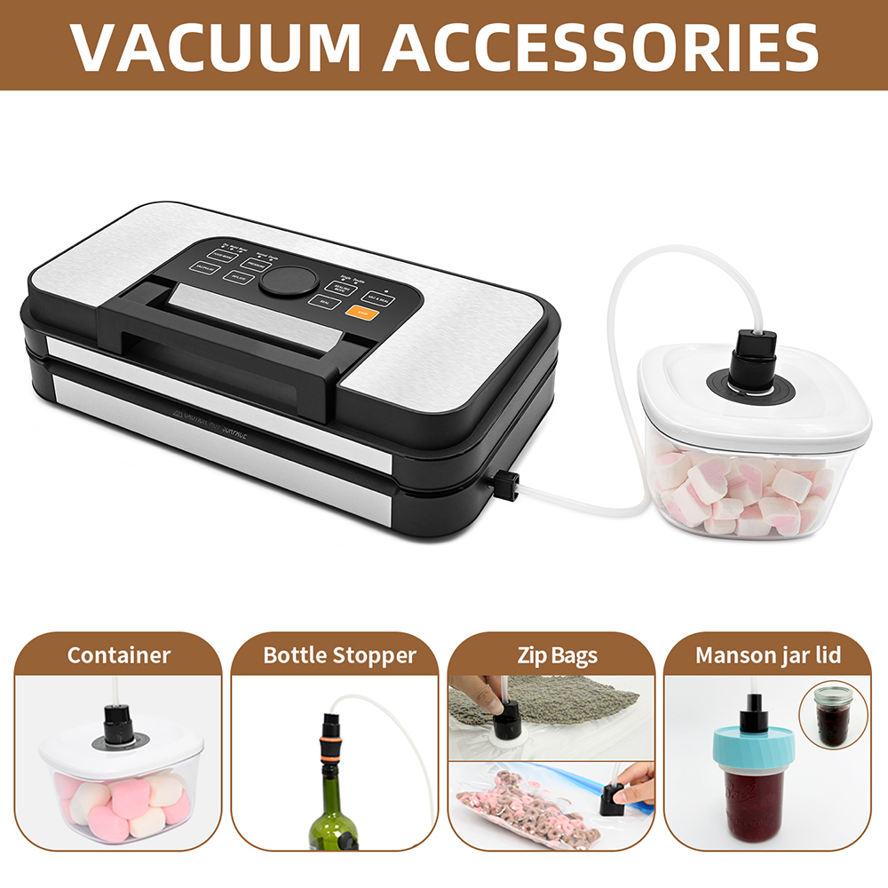 VS8001 Handle Vacuum Sealer with Built-In Roll Storage, Built-in Cutter, Removable Drip Tray, Countdown of the remaining Sealing Time, Air-pumping Function, Dry & Moist & Super Moist Modes, Normal & Gentle Pressure Setting, Pulse Function & Accessory Hose