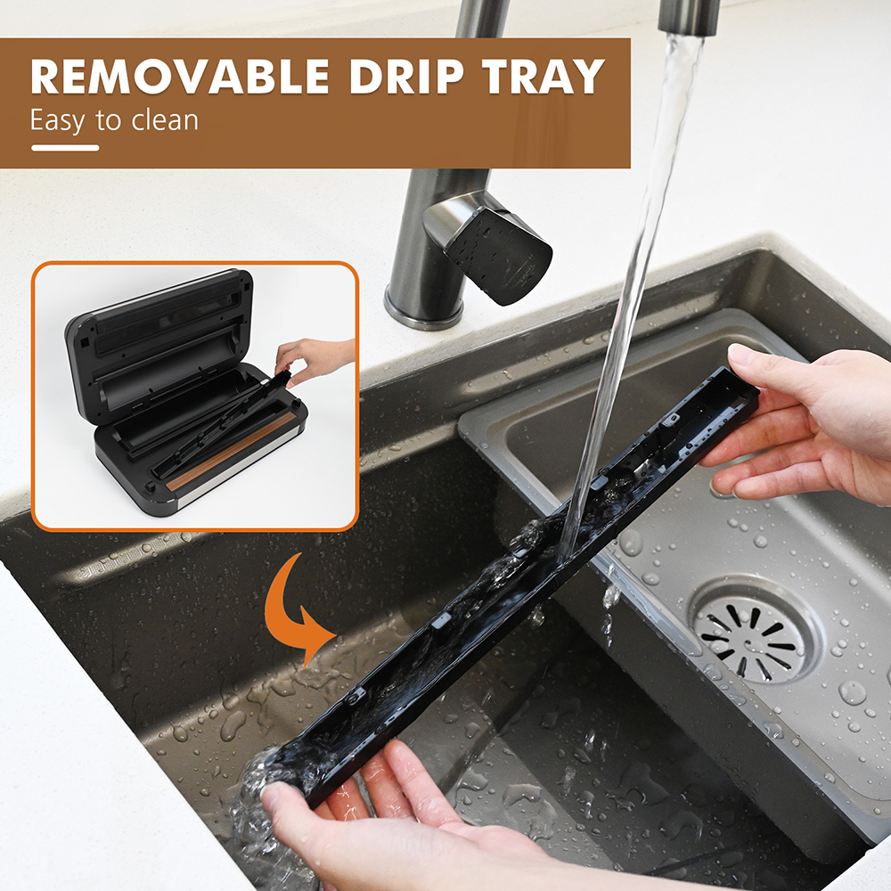 VS8001 Handle Vacuum Sealer with Built-In Roll Storage, Built-in Cutter, Removable Drip Tray, Countdown of the remaining Sealing Time, Air-pumping Function, Dry & Moist & Super Moist Modes, Normal & Gentle Pressure Setting, Pulse Function & Accessory Hose