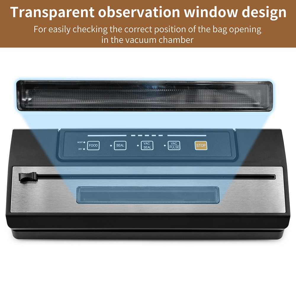 VS2202 Vacuum Sealer with Observation Window, Built-in Cutter, Dry & Moist Modes, Pulse Function & Accessory Hose for Containers and Bottles