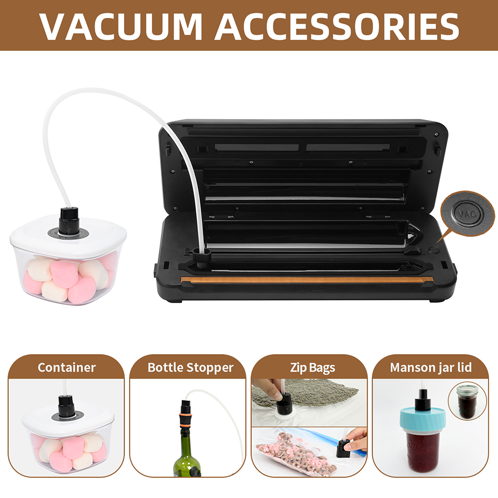 VS6607BX Vacuum Sealer with Built-In Roll Storage, Built-in Cutter, Countdown of the Remaining Sealing Time, Dry & Moist & Super Moist Modes, Pulse Function & Accessory Hose for Containers and Bottles
