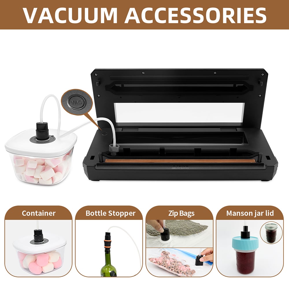 VS6605 Vacuum Sealer with Built-In Roll Storage, Built-in Cutter, Dry & Moist Modes, Pulse Function & Accessory Hose for Containers and Bottles