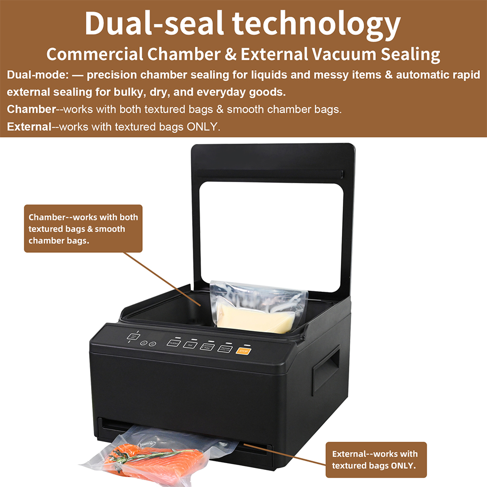CVS101  Black Commercial and Household 98kpa Chamber Vacuum Sealer with Dual Sealing System for Dry Moist Liquid Food