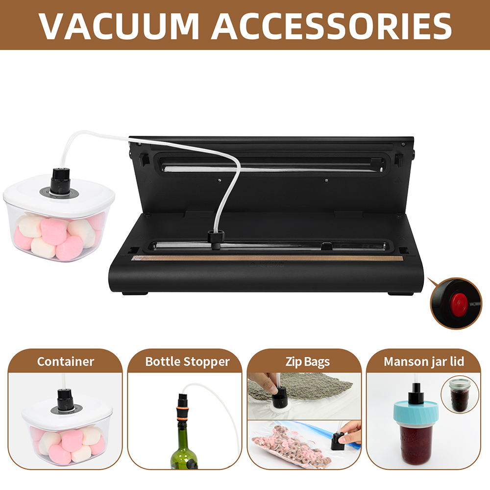 VS6601S Vacuum Sealer with Built-in Cutter, Dry & Moist Modes, Normal & Gentle Pressure Setting, Accessory Hose for Containers and Bottles