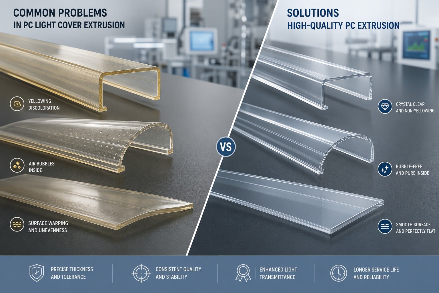 Common PC Light Cover Extrusion Problems Surface Ripples/Cracking/Dimensional Instability Solutions - Lianzhen Plastic
