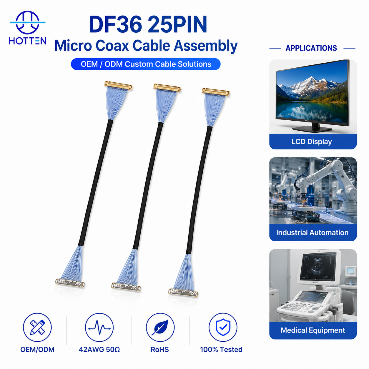HRS DF36 25Pin 0.4mm Pitch Micro Coaxial Cable Assembly for LVDS Display