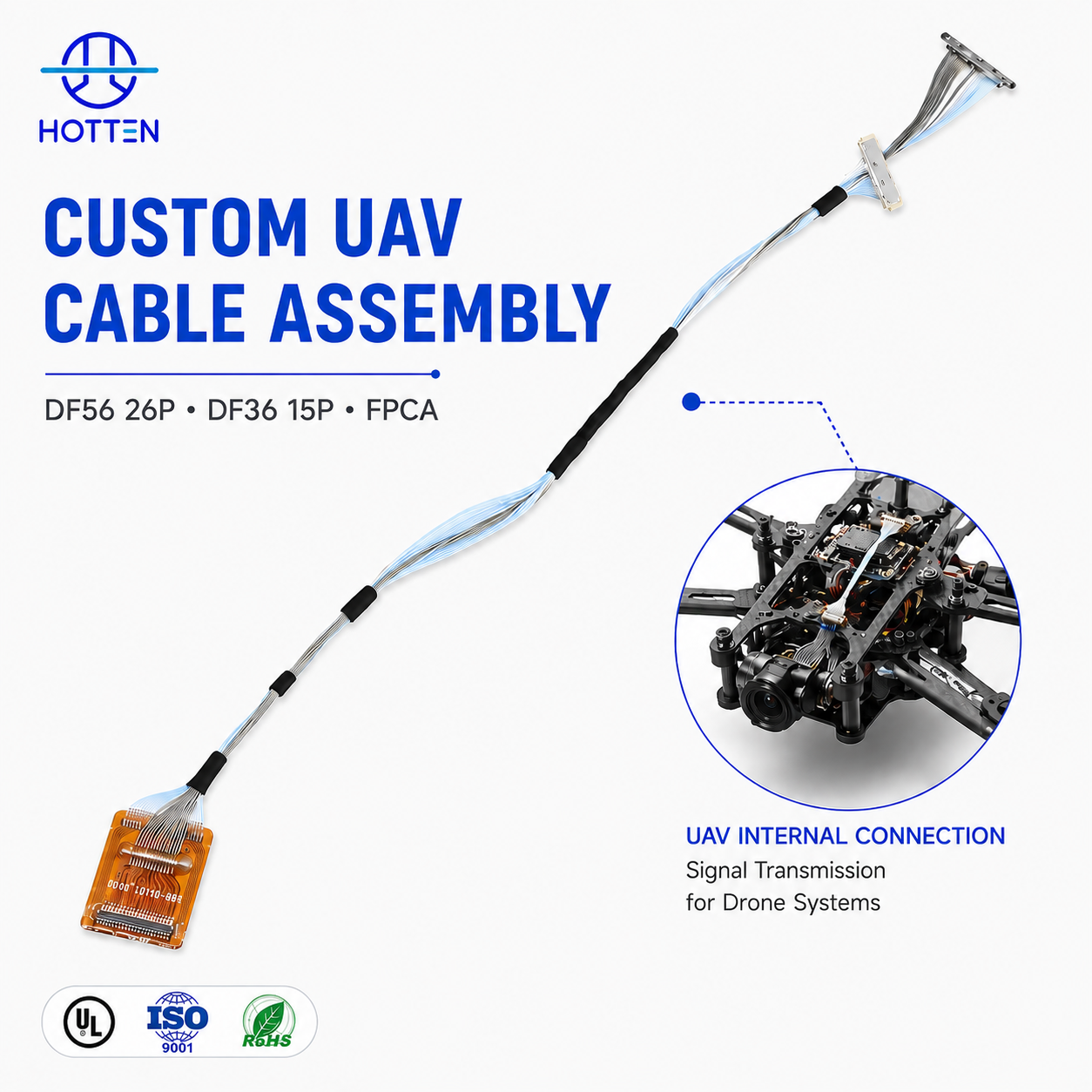 46AWG + 44AWG Hybrid Micro Coaxial Cable Assembly for UAV