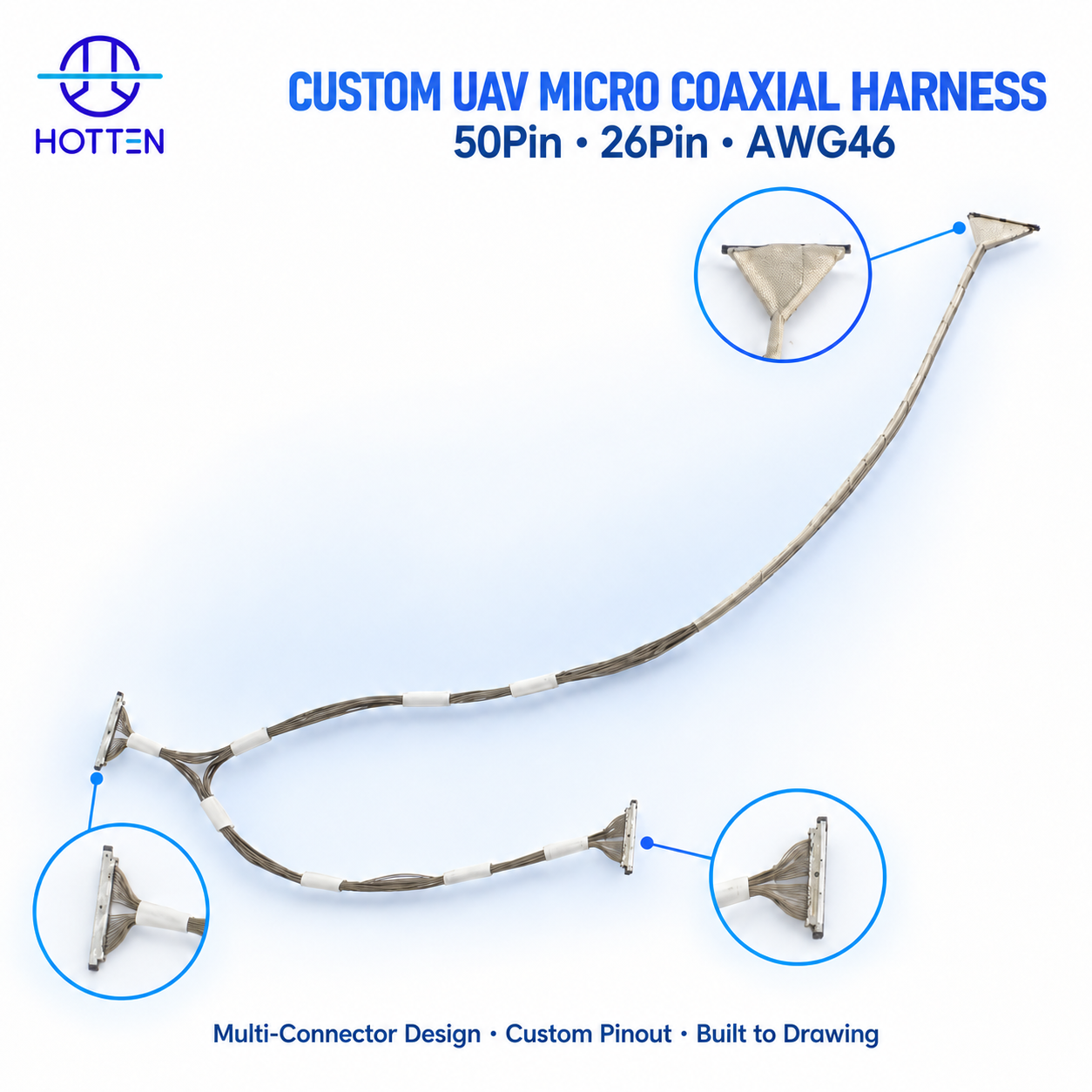 Câble coaxial micro HRS DF56 50 broches vers DF56 50 broches et DF36 20 broches pour drone