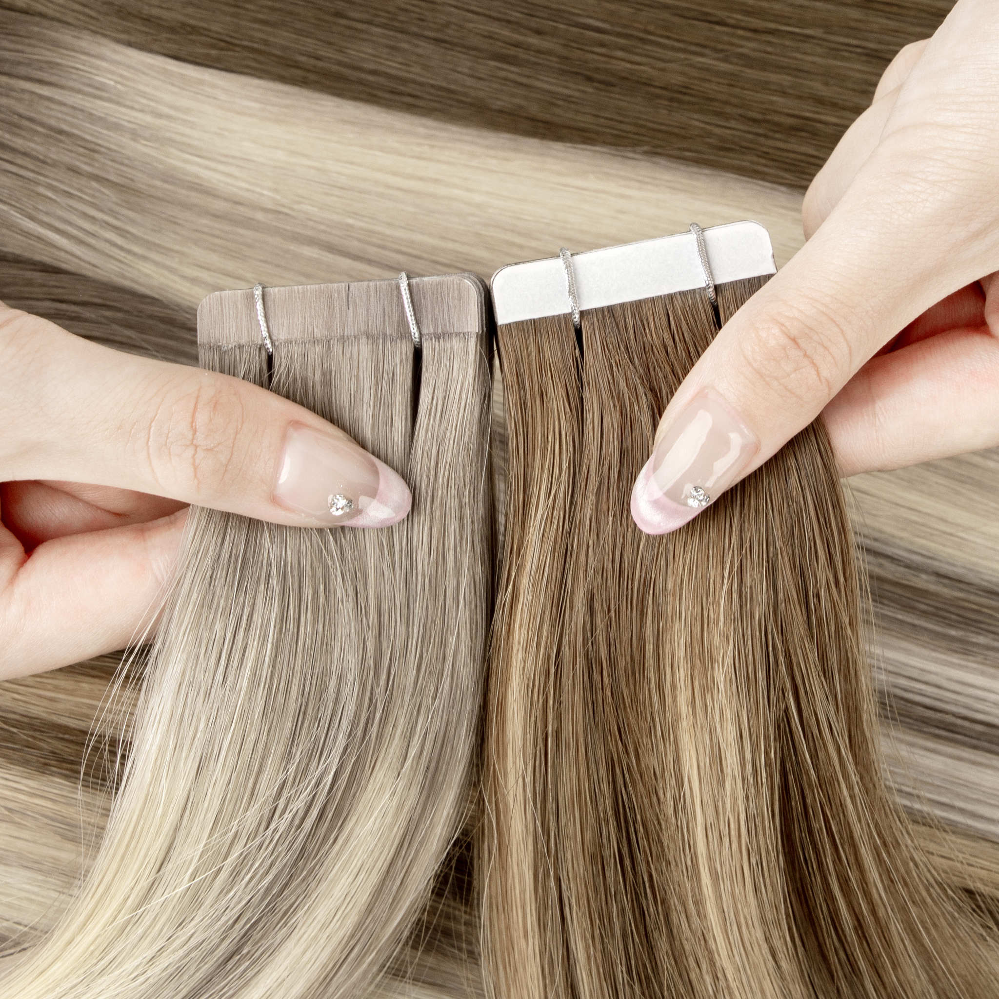 12A 13A Double Drawn Russian European Virgin Human Hair Tape In Extensions With German Water-Resistant Adhesive