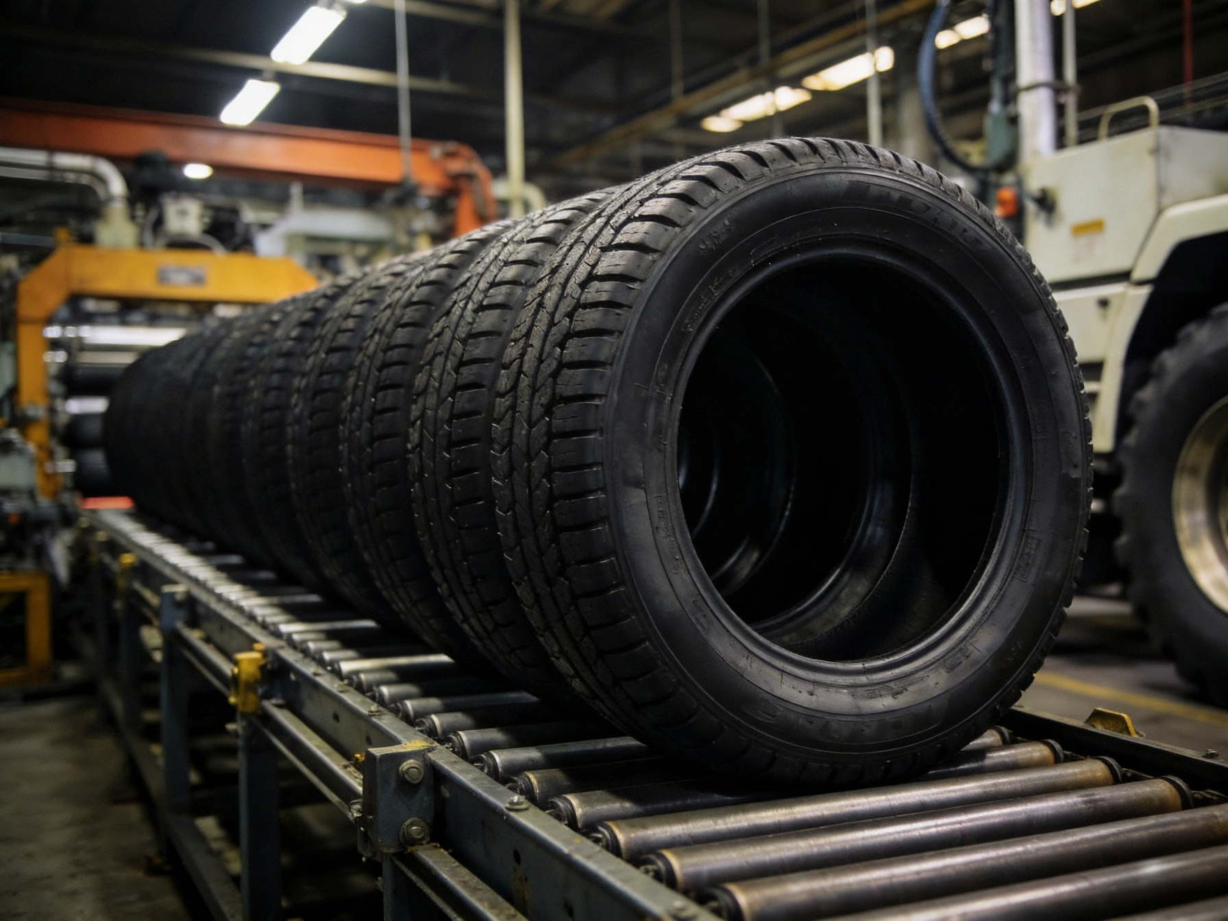 Rubber tires on a production line protected by Antioxidant BHT against aging