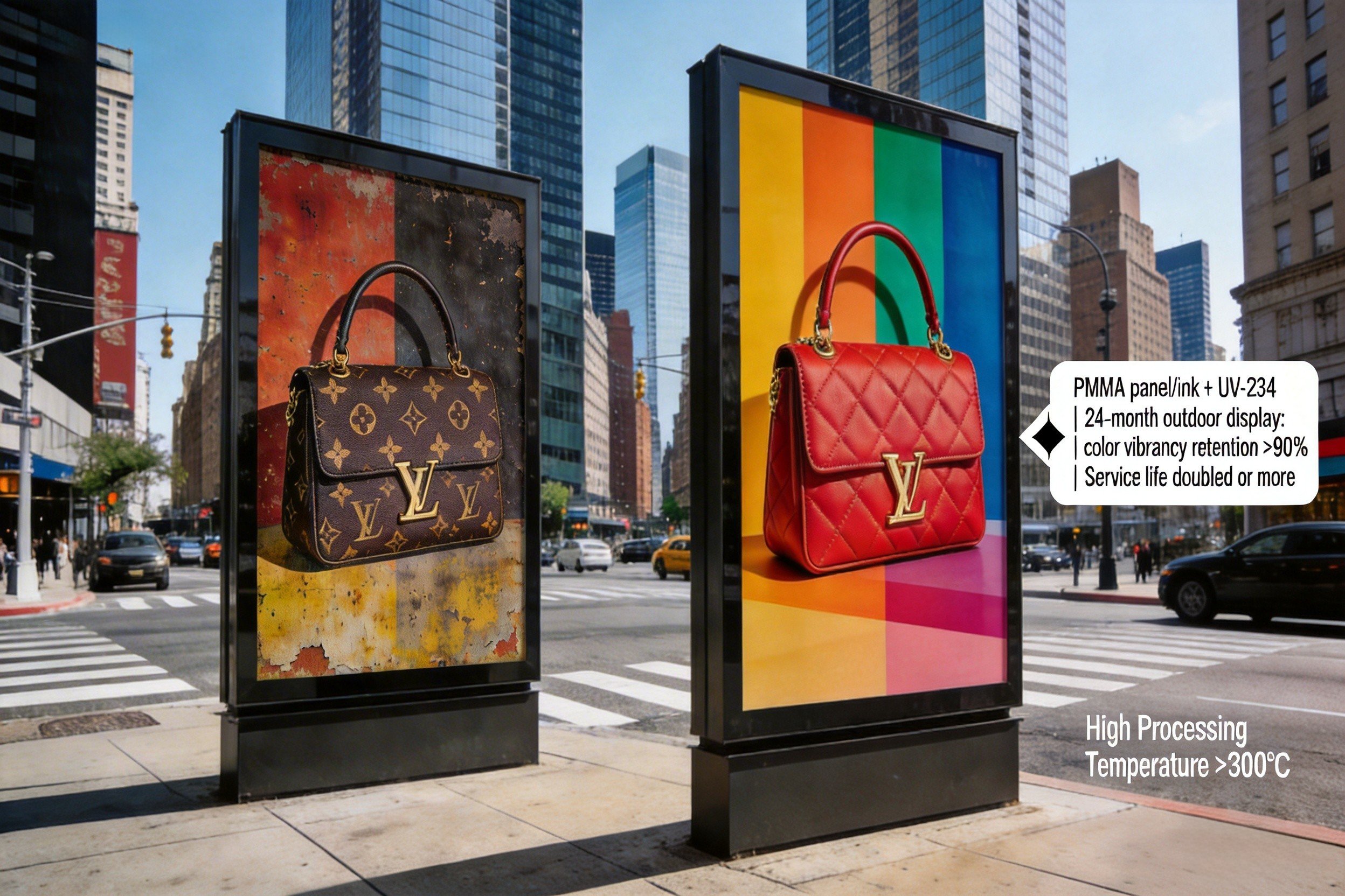 UV-234 for color stability in outdoor billboard PMMA panels